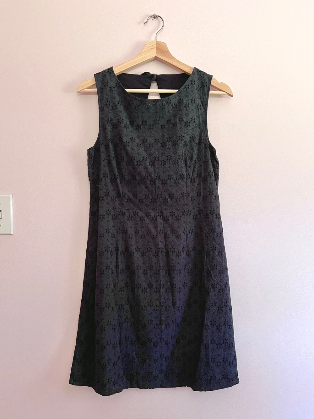 Sleeveless Navy Eyelet A-Line Dress